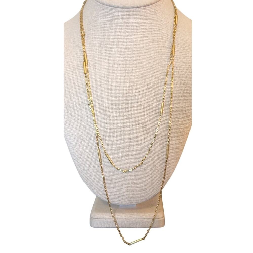 Vintage Vendome Gold Tone Bar Station Chain Link 56" Necklace